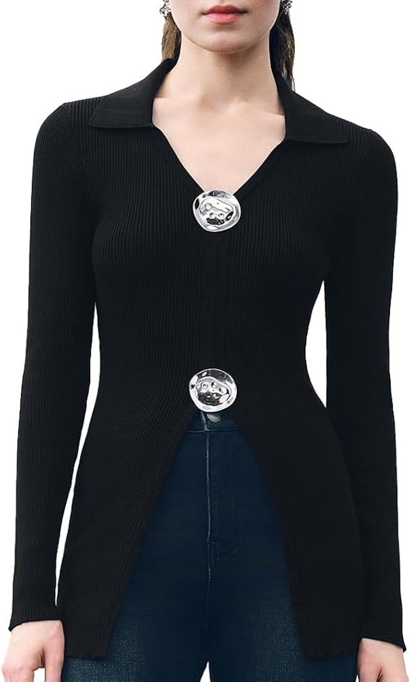 Urban Revivo Black Sweater with Silver Clasp Size 4